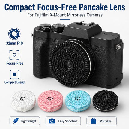 32mm F10 Fixed-Focus Pancake Lens for Fujifilm FX-mount Mirrorless Cameras, For Fujifilm FX-mount