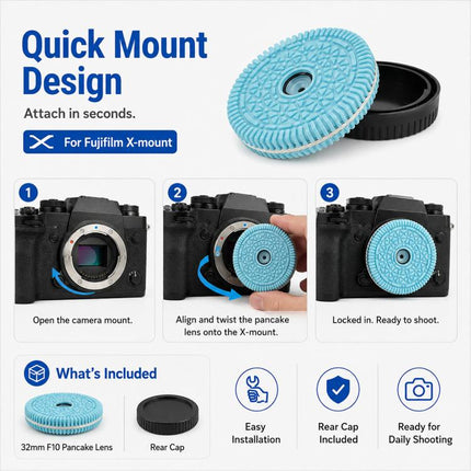 32mm F10 Fixed-Focus Pancake Lens for Fujifilm FX-mount Mirrorless Cameras, For Fujifilm FX-mount