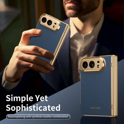 Electroplated PC Fold Shockproof Vegan Leather Phone Case, For iPhone Duo