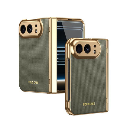 Electroplated PC Fold Shockproof Vegan Leather Phone Case, For iPhone Duo