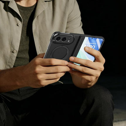 Integrated Metal Folding Holder Hinge Magnetic Leather Phone Case, For iPhone Duo
