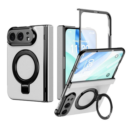 Integrated Metal Folding Holder Hinge Magnetic Leather Phone Case, For iPhone Duo