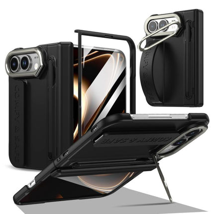 Film Integrated Lens Frame Bracket Phone Case with Wristband / Pen, For iPhone Duo