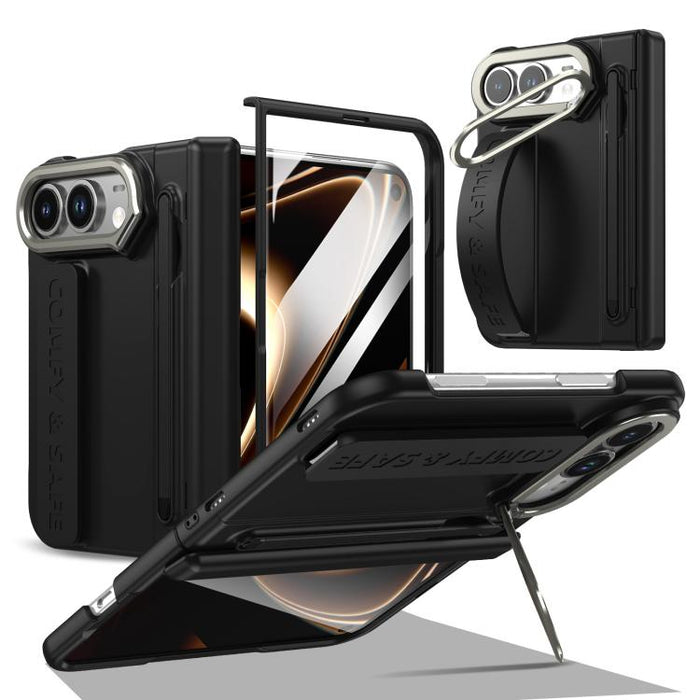 Film Integrated Lens Frame Bracket Phone Case with Wristband / Pen, For iPhone Duo