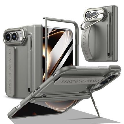 Film Integrated Lens Frame Bracket Phone Case with Wristband / Pen, For iPhone Duo