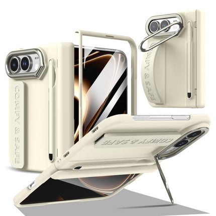 Film Integrated Lens Frame Bracket Phone Case with Wristband / Pen, For iPhone Duo