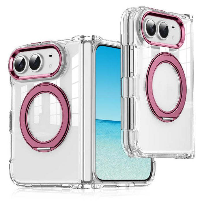Four-corner Airbag Acrylic Transparent TPU Magnetic Phone Case with 360-degree Stand, For iPhone Duo