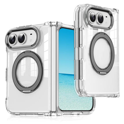 Four-corner Airbag Acrylic Transparent TPU Magnetic Phone Case with 360-degree Stand, For iPhone Duo
