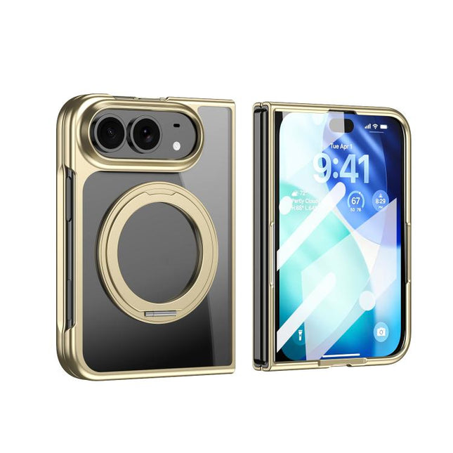 Clear Plated Magnetic Ring Holder Integrated Film Phone Case, For iPhone Duo