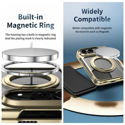 Clear Plated Magnetic Ring Holder Integrated Film Phone Case, For iPhone Duo
