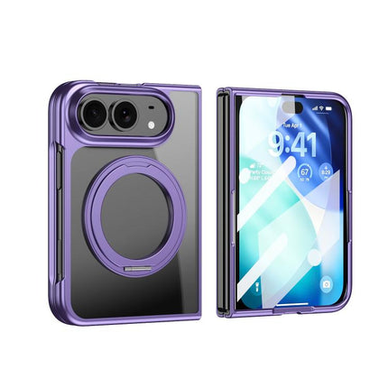 Clear Plated Magnetic Ring Holder Integrated Film Phone Case, For iPhone Duo