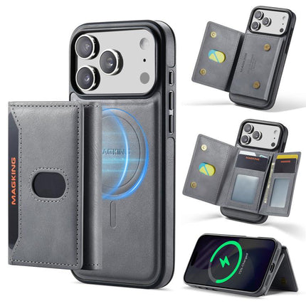 MAGKING K5 Series RFID Tri-fold Card Bag Detachable Magnetic Phone Case, For iPhone 18, For iPhone 18 Pro, For iPhone 18 Pro Max