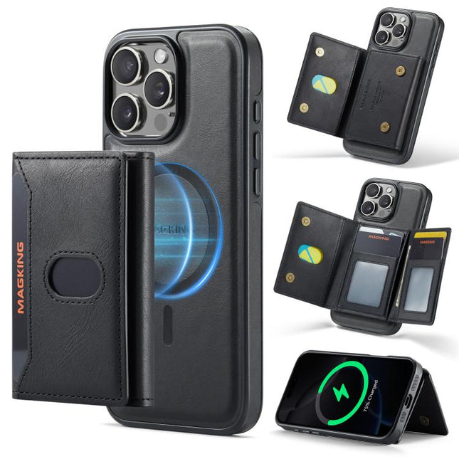 MAGKING K5 Series RFID Tri-fold Card Bag Detachable Magnetic Phone Case, For iPhone 16 Pro Max, For iPhone 16 Pro, For iPhone 16