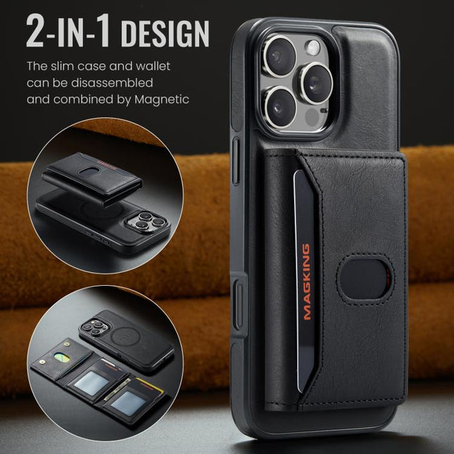 MAGKING K5 Series RFID Tri-fold Card Bag Detachable Magnetic Phone Case, For iPhone 16 Pro Max, For iPhone 16 Pro, For iPhone 16
