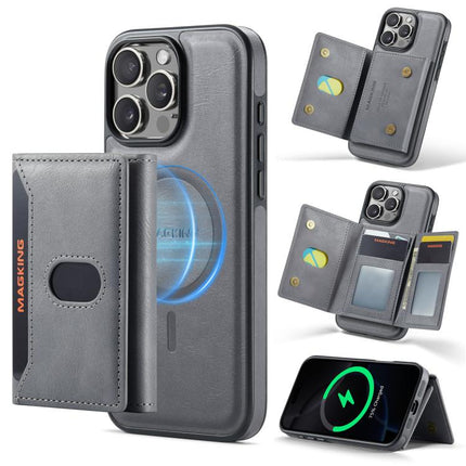 MAGKING K5 Series RFID Tri-fold Card Bag Detachable Magnetic Phone Case, For iPhone 16 Pro Max, For iPhone 16 Pro, For iPhone 16