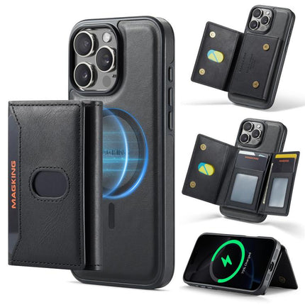 MAGKING K5 Series RFID Tri-fold Card Bag Detachable Magnetic Phone Case, For iPhone 16 Pro Max, For iPhone 16 Pro, For iPhone 16