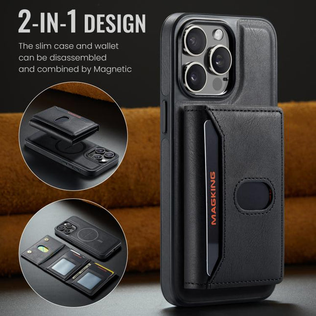 MAGKING K5 Series RFID Tri-fold Card Bag Detachable Magnetic Phone Case, For iPhone 15 Pro Max, For iPhone 15 Pro, For iPhone 15 Plus