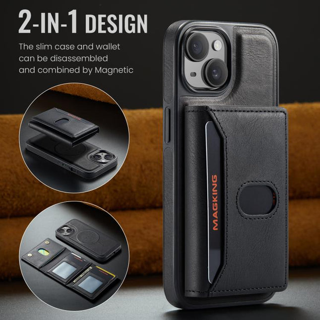 MAGKING K5 Series RFID Tri-fold Card Bag Detachable Magnetic Phone Case, For iPhone 15