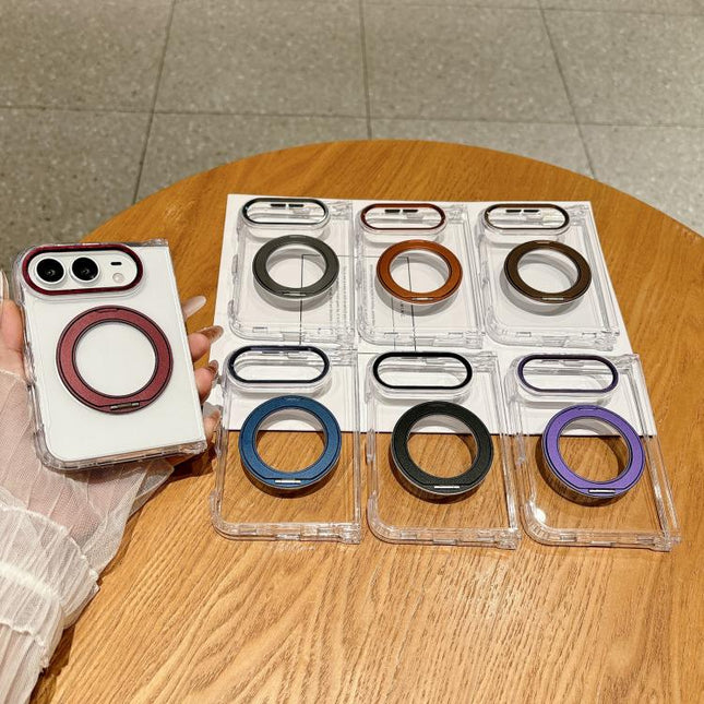 Acrylic PC Magnetic Phone Case with 360-degree Rotating Ring Holder, For iPhone Duo