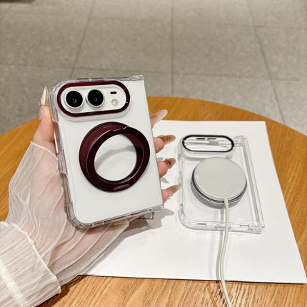 Acrylic PC Magnetic Phone Case with 360-degree Rotating Ring Holder, For iPhone Duo