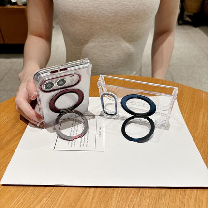 Acrylic PC Magnetic Phone Case with 360-degree Rotating Ring Holder, For iPhone Duo