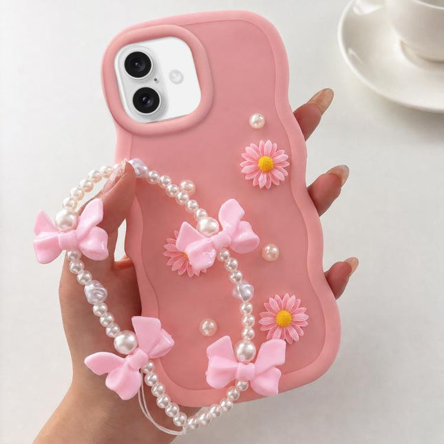 Macaron Color Little Daisy and Pearl Phone Case with Bracelet Chain, For iPhone 18, For iPhone 18 Pro, For iPhone 18 Pro Max, For iPhone 17 Pro Max