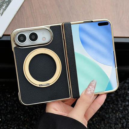 Litchi Texture Electroplated Rotating Bracket Magnetic Phone Case, For iPhone Duo