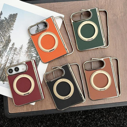Litchi Texture Electroplated Rotating Bracket Magnetic Phone Case, For iPhone Duo