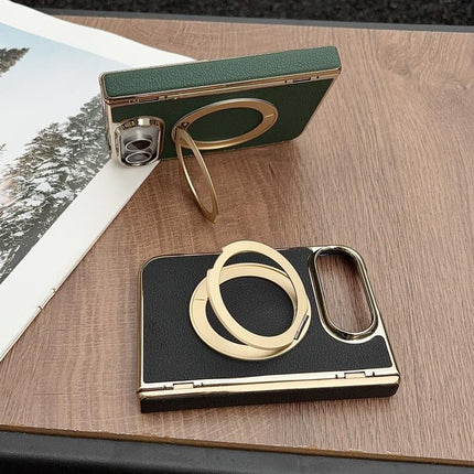Litchi Texture Electroplated Rotating Bracket Magnetic Phone Case, For iPhone Duo