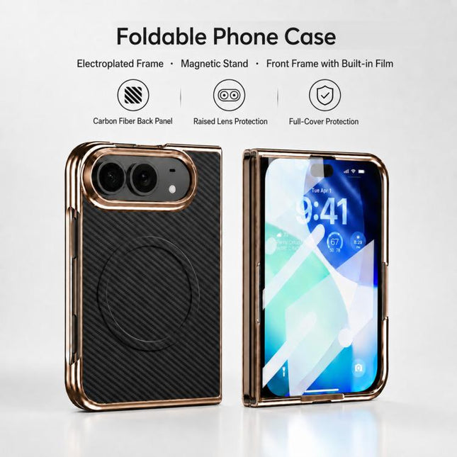 Electroplated Carbon Fiber Texture Magnetic Integrated Film Phone Case, For iPhone Duo