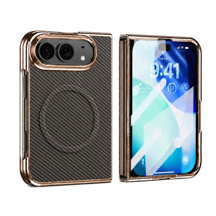 Electroplated Carbon Fiber Texture Magnetic Integrated Film Phone Case, For iPhone Duo