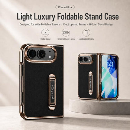 i.Crystal Electroplated Vegan Leather Hidden Kickstand Integrated Film Phone Case, For iPhone Duo