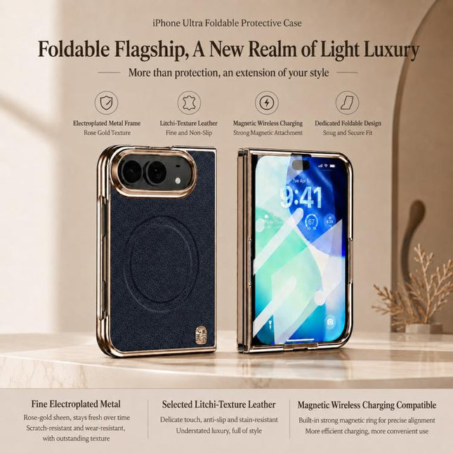 Litchi-Grain Magnetic Integrated Screen Protector Phone Case, For iPhone Duo