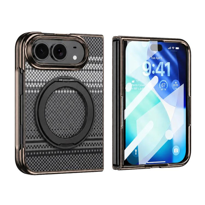 Kevlar Weave Texture 360 Kickstand Integrated Film Phone Case, For iPhone Fold