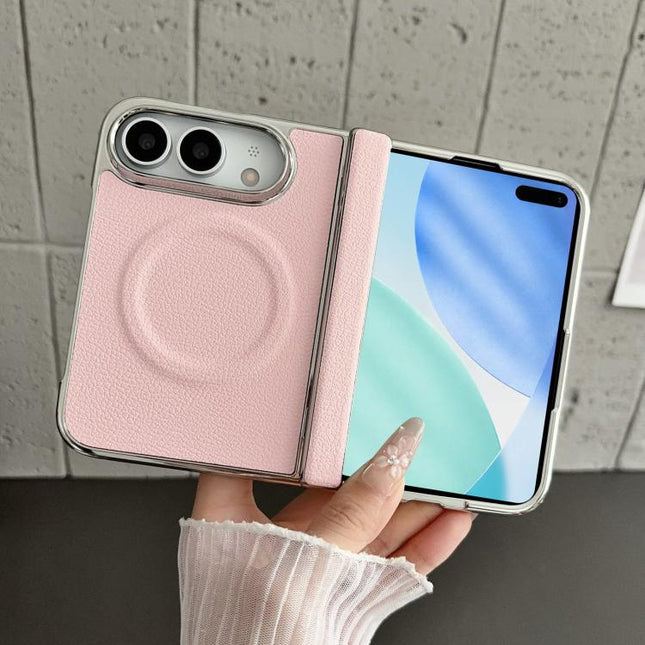 Rebound Hinge Electroplated Faux-Leather Magnetic Phone Case, For iPhone Duo