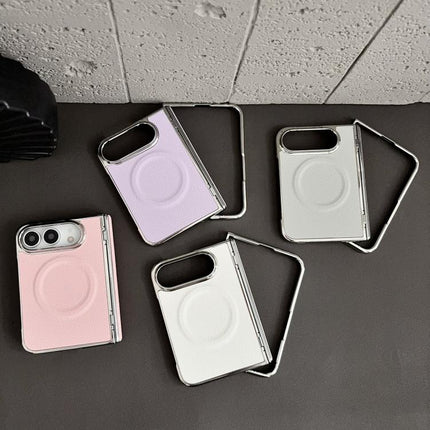 Rebound Hinge Electroplated Faux-Leather Magnetic Phone Case, For iPhone Duo