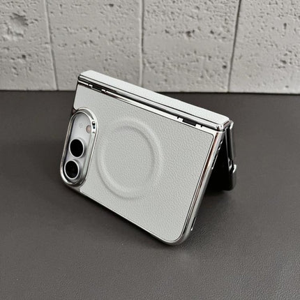 Rebound Hinge Electroplated Faux-Leather Magnetic Phone Case, For iPhone Duo
