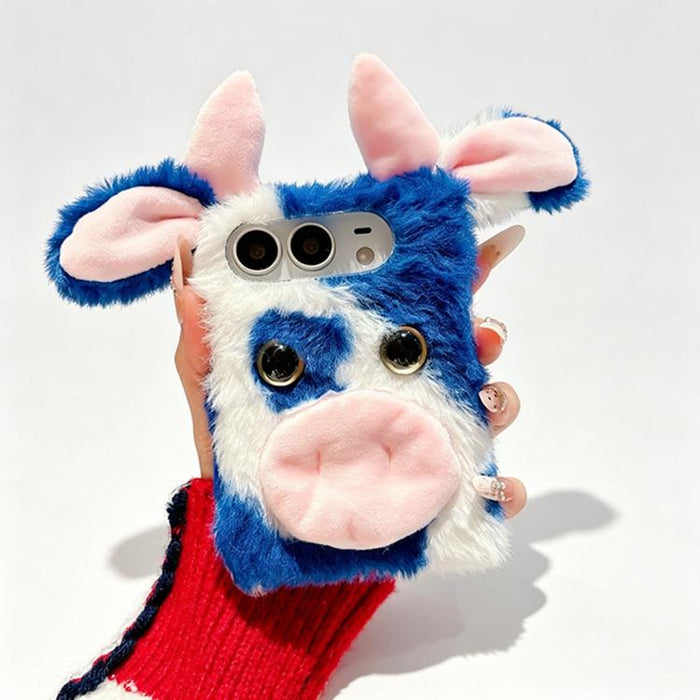Foldable Plush Dairy Cow TPU Phone Case, For iPhone Duo