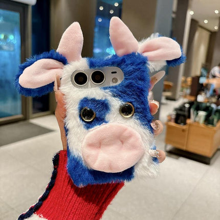 Foldable Plush Dairy Cow TPU Phone Case, For iPhone Duo