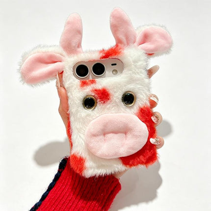 Foldable Plush Dairy Cow TPU Phone Case, For iPhone Duo