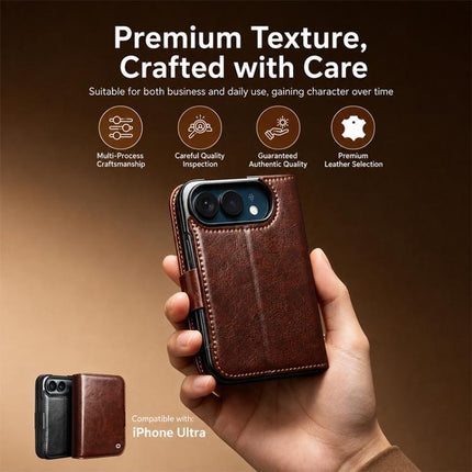 QIALINO Classic 103 Buckle Genuine Leather Phone Case, For iPhone Duo