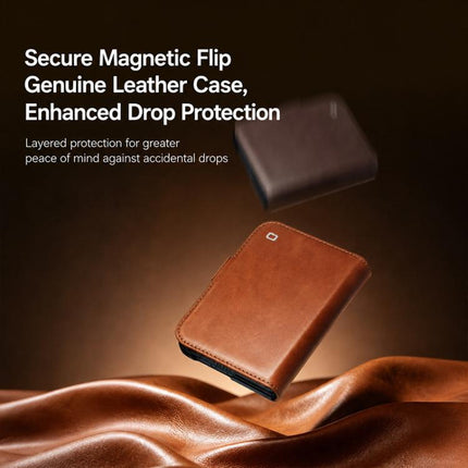 QIALINO Vintage Calfskin Genuine Leather Phone Case, For iPhone Duo