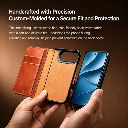 QIALINO Vintage Calfskin Genuine Leather Phone Case, For iPhone Duo