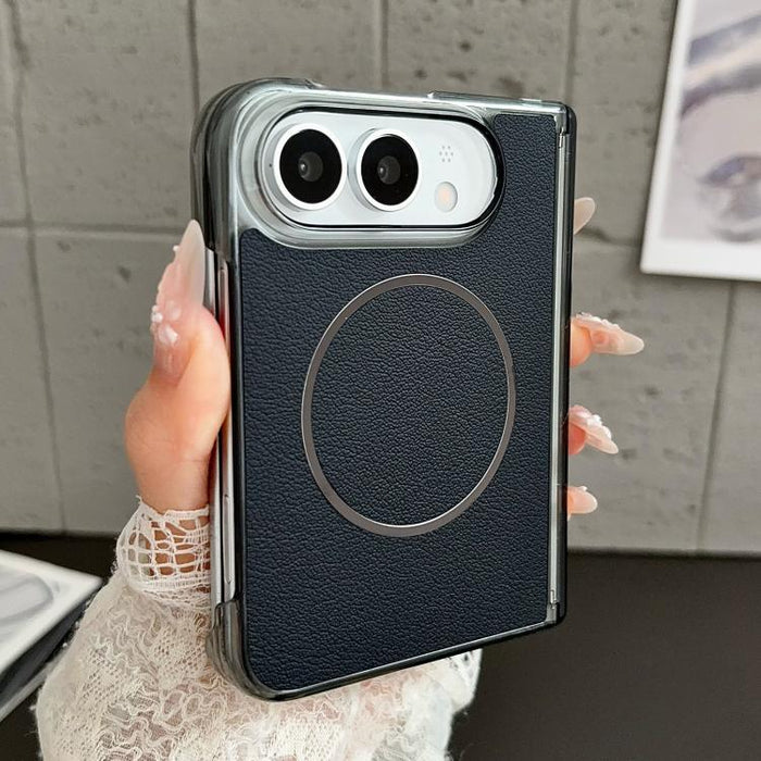 Folding Shaft Magsafe Plain Leather Phone Case, For iPhone Duo