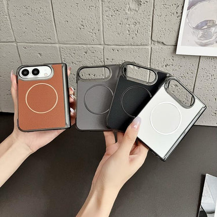 Folding Shaft Magsafe Plain Leather Phone Case, For iPhone Duo