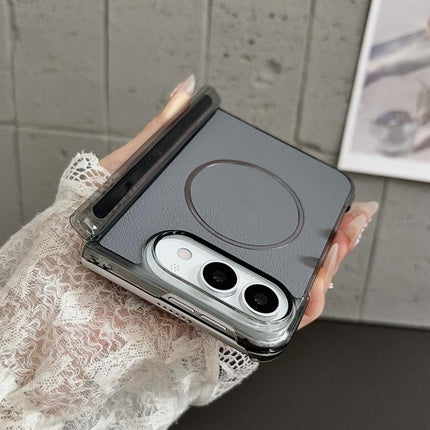 Folding Shaft Magsafe Plain Leather Phone Case, For iPhone Duo