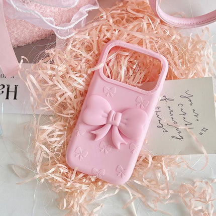 Cute 3D Bow Silicone Phone Case, For iPhone 15 Plus, For iPhone 15