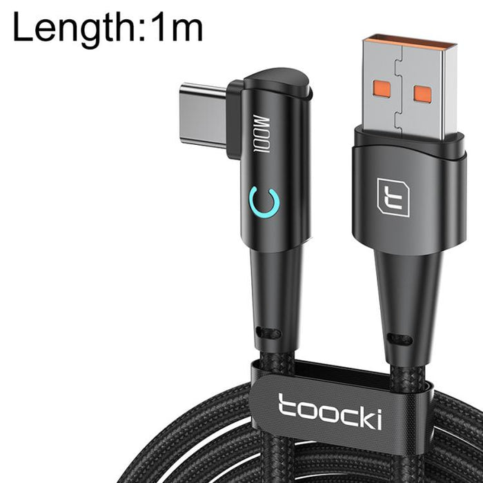 Toocki 100W USB to Type-C Right-Angle Aluminum Alloy Fast Charging Data Cable, 1m
