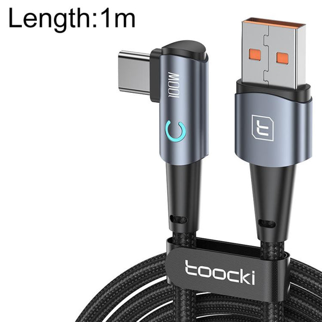 Toocki 100W USB to Type-C Right-Angle Aluminum Alloy Fast Charging Data Cable, 1m