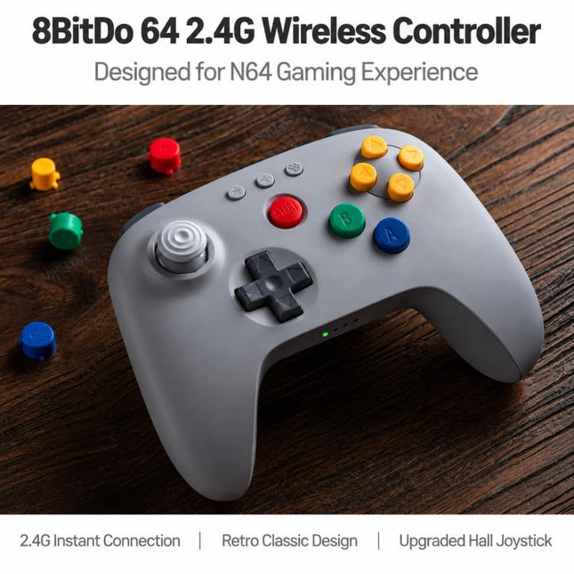 8BitDo N64 2.4G Wireless Controller – Hall Effect Joystick, Retro Design